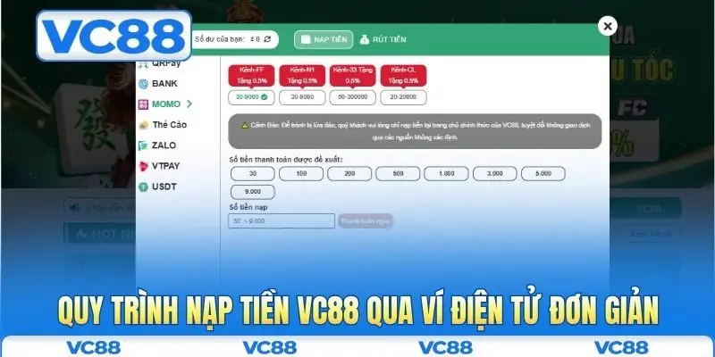 Nạp tiền VC88 2 Quy trình nạp tiền VC88 qua ví điện tử đơn giản