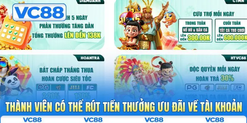 Câu hỏi thường gặp VC88 5 Thành viên có thể rút tiền thưởng ưu đãi về tài khoản